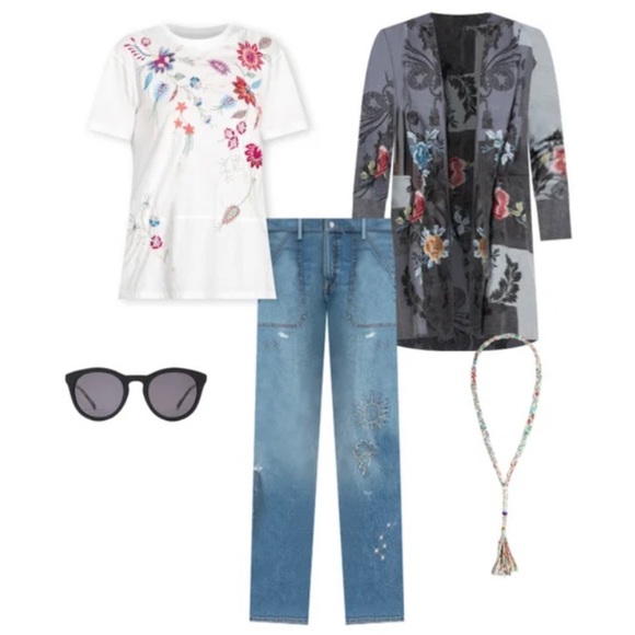 JOHNNY WAS Phoebe Tee Floral Embroidery Short Sleeve Relaxed T-Shirt White NWT - Picture 3 of 9